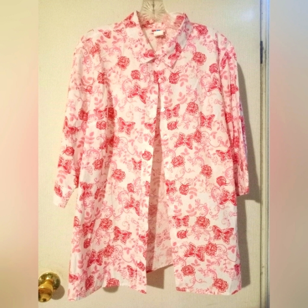 AMERICAN SWEETHEART‎ Sz. Large Butterfly Blouse Red & White.